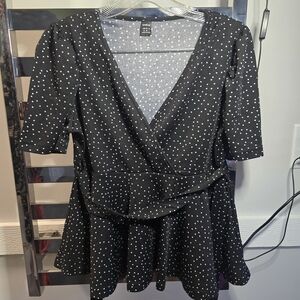 Shein Black & White Peplum Blouse with Tie